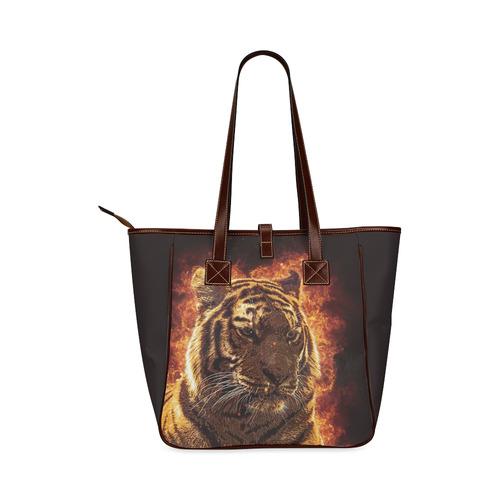 A magnificent tiger is surrounded by flames Classic Tote Bag (Model 1644)