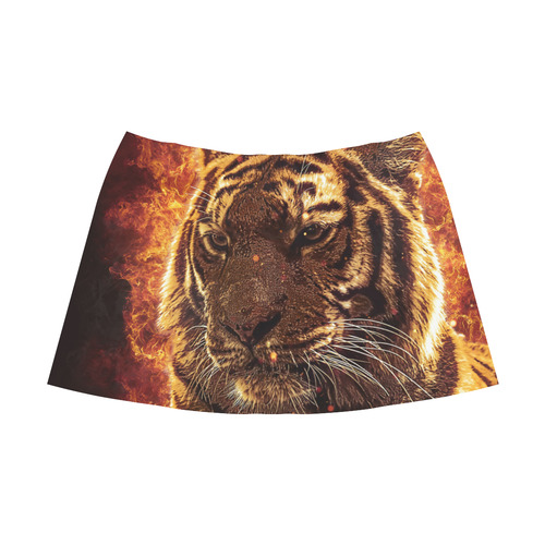 A magnificent tiger is surrounded by flames Mnemosyne Women's Crepe Skirt (Model D16)