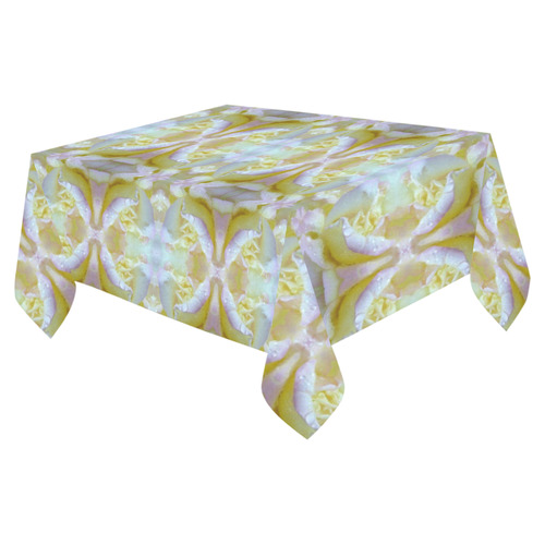 White Yellow  Pattern Cotton Linen Tablecloth 52"x 70"