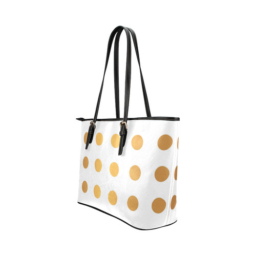 gold pokadots on white Leather Tote Bag/Large (Model 1651)