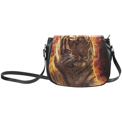 A magnificent tiger is surrounded by flames Classic Saddle Bag/Large (Model 1648)
