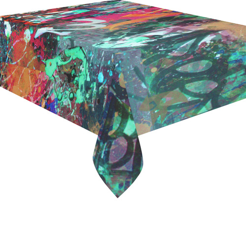 Graffiti Wall and Paint Splatter Cotton Linen Tablecloth 52"x 70"