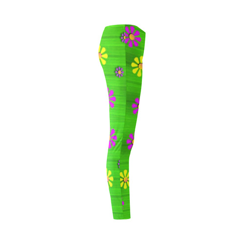 flower print on green Cassandra Women's Leggings (Model L01)