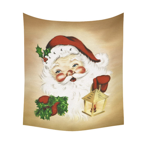 A cute Santa Claus with a mistletoe and a latern Cotton Linen Wall Tapestry 51"x 60"