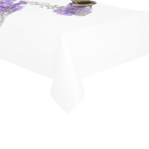 Bumblebee on Purple Flowers, original painting Cotton Linen Tablecloth 60"x120"