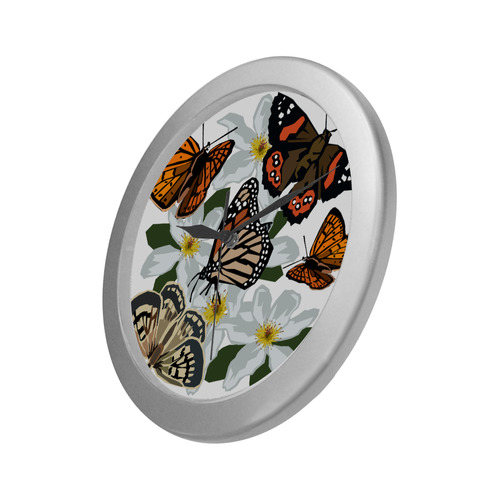 NZ Butterflies Silver Color Wall Clock