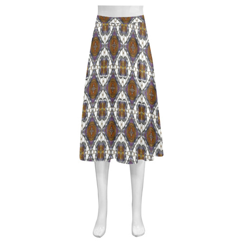 Brown and White Violet Mnemosyne Women's Crepe Skirt (Model D16)