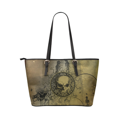 Amazing skull with skeletons Leather Tote Bag/Large (Model 1651)