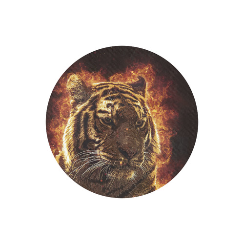 A magnificent tiger is surrounded by flames Round Mousepad