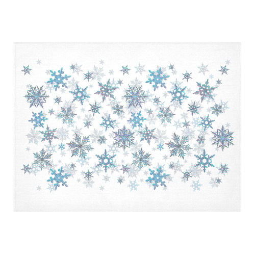 Snowflakes, Blue snow, stitched Cotton Linen Tablecloth 52"x 70"