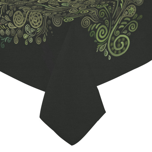 3D Ornaments -Fantasy Tree, green on black Cotton Linen Tablecloth 52"x 70"