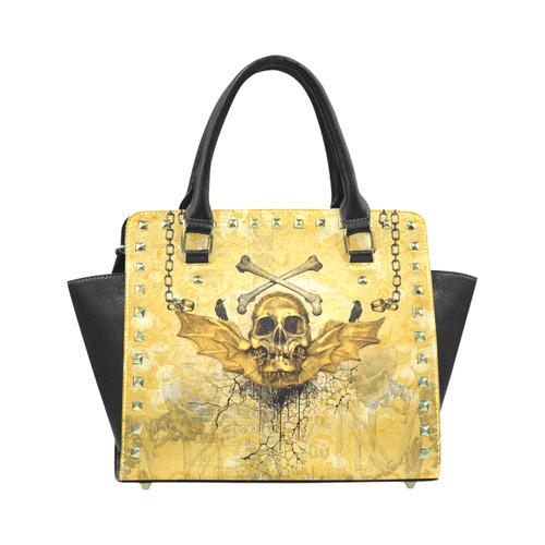 Awesome skull in golden colors Rivet Shoulder Handbag (Model 1645)