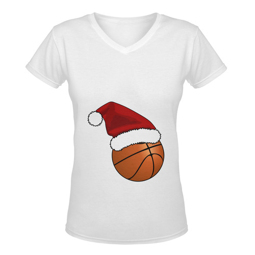 Santa Hat Basketball Christmas Women's Deep V-neck T-shirt (Model T19)