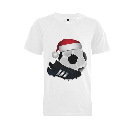 Santa Hat Soccer Ball and Shoe Christmas Men's V-Neck T-shirt  Big Size(USA Size) (Model T10)