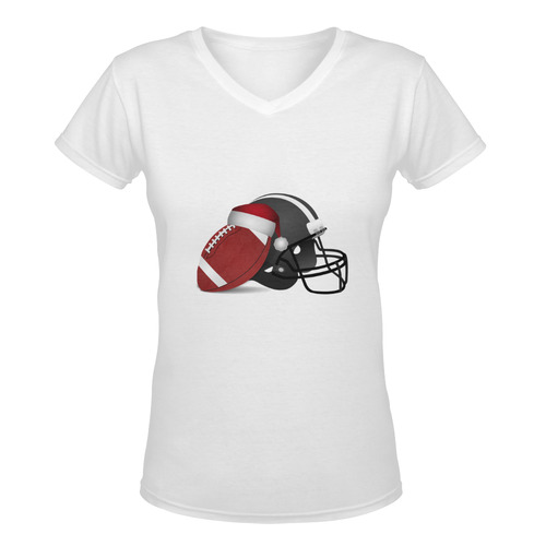 Santa Hat Football and Helmet Christmas Women's Deep V-neck T-shirt (Model T19)