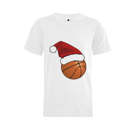 Santa Hat Basketball Christmas Men's V-Neck T-shirt  Big Size(USA Size) (Model T10)