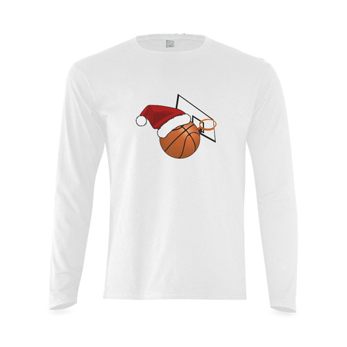 Santa Hat Basketball And Hoop Christmas Sunny Men's T-shirt (long-sleeve) (Model T08)