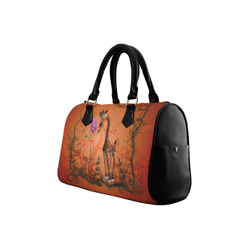 Funny giraffe speak with a flower Boston Handbag (Model 1621)