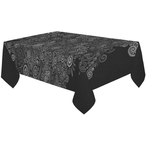 Black and White Rose Cotton Linen Tablecloth 60"x120"