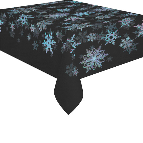 Snowflakes, Blue snow, stitched Cotton Linen Tablecloth 52"x 70"