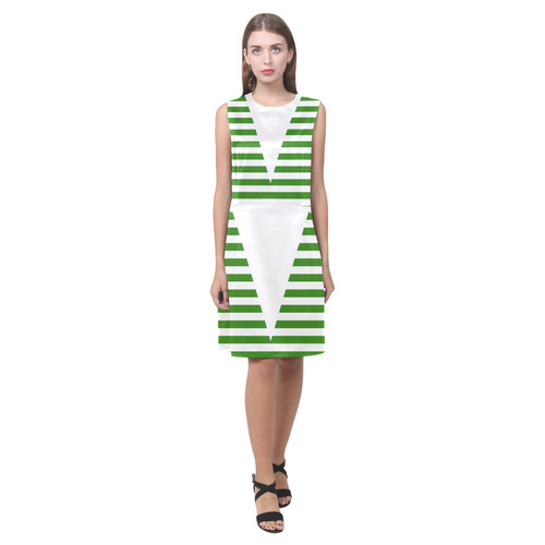 Geometric Style White solid Stripes Big Triangle Eos Women's Sleeveless Dress (Model D01)