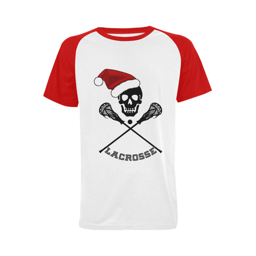 Santa Hat Lacrosse Skull Christmas Men's Raglan T-shirt Big Size (USA Size) (Model T11)