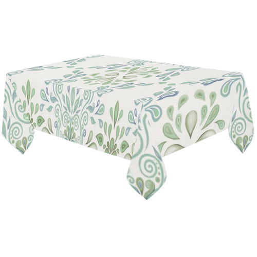 Blue and Green watercolor pattern Cotton Linen Tablecloth 60"x120"