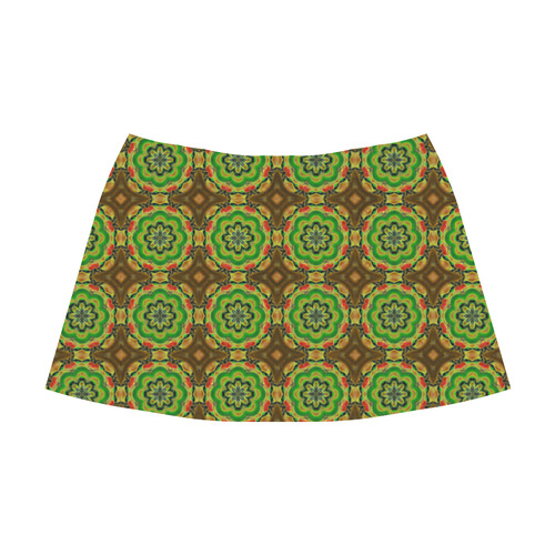 Brown and Green Floral Mnemosyne Women's Crepe Skirt (Model D16)