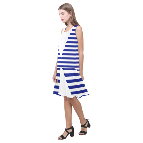 Geometric Style White solid Stripes Big Triangle Sleeveless Splicing Shift Dress(Model D17)
