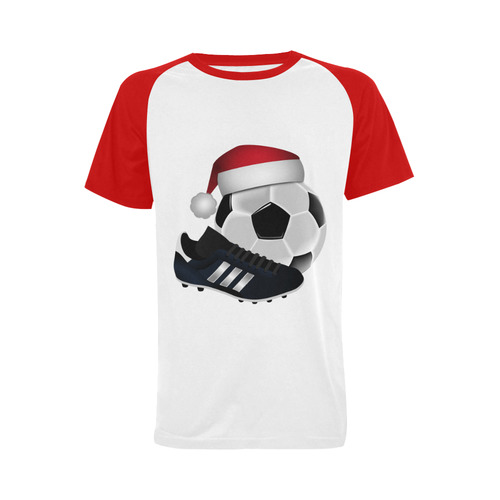 Santa Hat Soccer Ball and Shoe Christmas Men's Raglan T-shirt Big Size (USA Size) (Model T11)