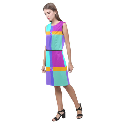 Colored Squares checkered Stripes Cross Eos Women's Sleeveless Dress (Model D01)