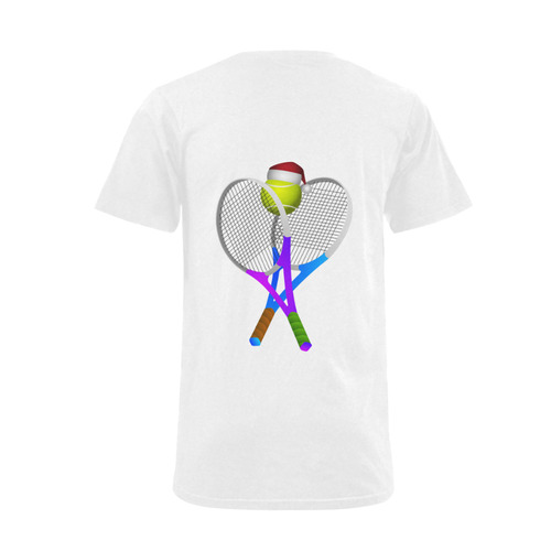 Santa Hat Tennis Ball and Rackets Christmas Men's V-Neck T-shirt  Big Size(USA Size) (Model T10)