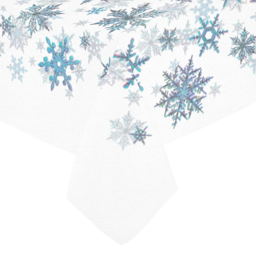 Snowflakes, Blue snow, stitched Cotton Linen Tablecloth 52"x 70"