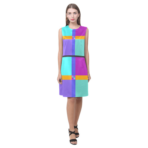 Colored Squares checkered Stripes Cross Eos Women's Sleeveless Dress (Model D01)