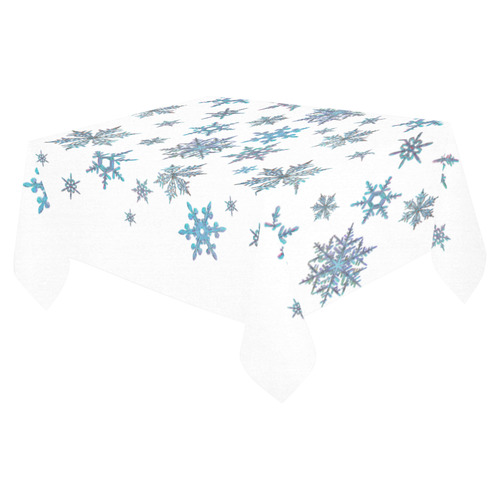 Snowflakes, Blue snow, stitched design Cotton Linen Tablecloth 52"x 70"