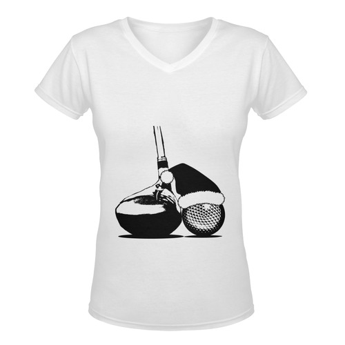 Santa Hat Golf Ball and Club Christmas Women's Deep V-neck T-shirt (Model T19)