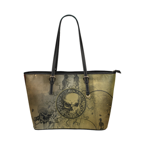 Amazing skull with skeletons Leather Tote Bag/Large (Model 1651)