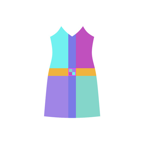 Colored Squares checkered Stripes Cross V-Neck Open Fork Long Dress(Model D18)
