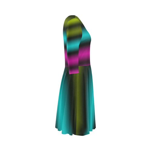 Dark Green Mint Blue Lilac Soft Gradient Elbow Sleeve Ice Skater Dress (D20)