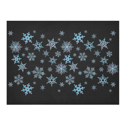 Snowflakes, Blue snow, stitched design Cotton Linen Tablecloth 52"x 70"
