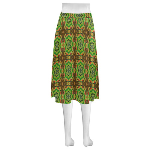 Brown and Green Floral Mnemosyne Women's Crepe Skirt (Model D16)