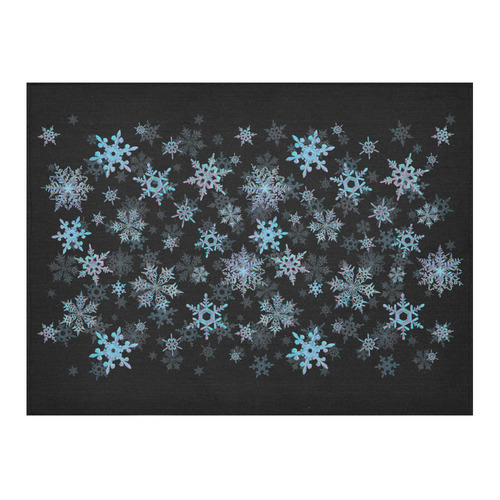 Snowflakes, Blue snow, stitched Cotton Linen Tablecloth 52"x 70"