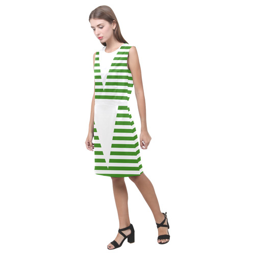 Geometric Style White solid Stripes Big Triangle Eos Women's Sleeveless Dress (Model D01)