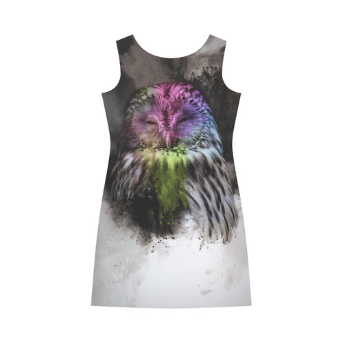 Abstract colorful owl Round Collar Dress (D22)