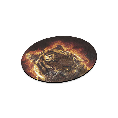 A magnificent tiger is surrounded by flames Round Mousepad