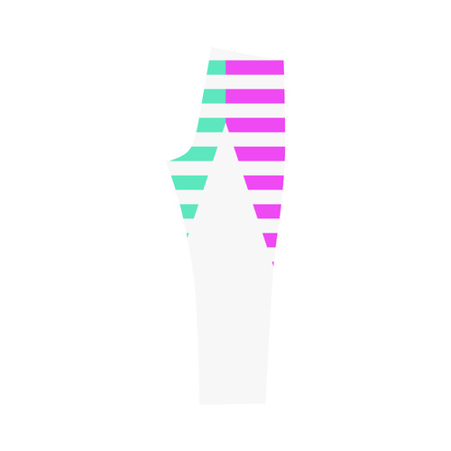 Geometric Style White solid Stripes Big Triangle Capri Legging (Model L02)