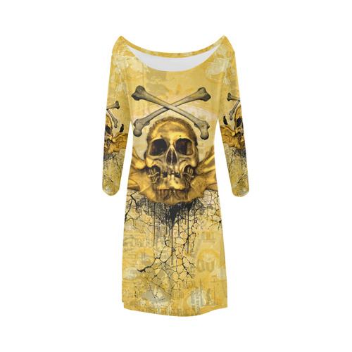 Awesome skull in golden colors Bateau A-Line Skirt (D21)