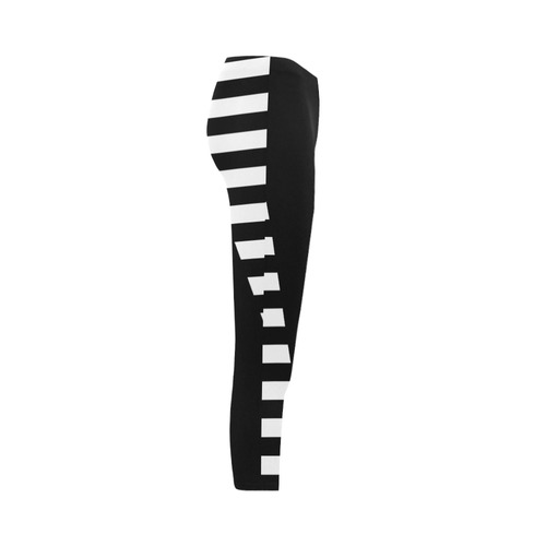 Geometric Style Black solid Stripes Big Triangle Capri Legging (Model L02)