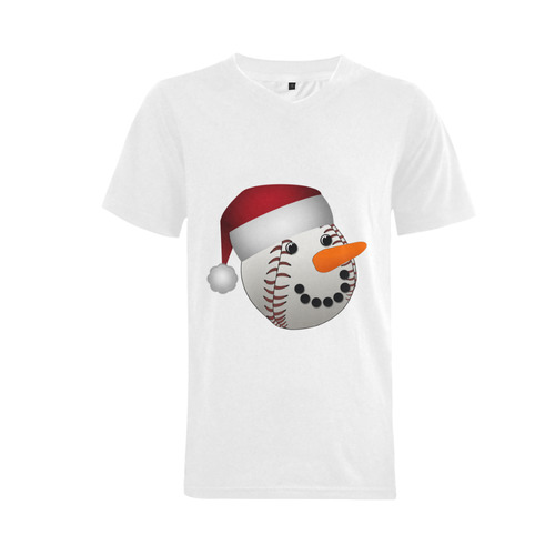 Santa Hat Baseball Cute Face Christmas Men's V-Neck T-shirt (USA Size) (Model T10)