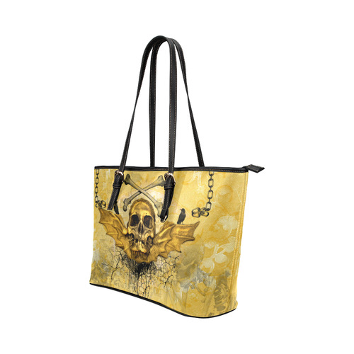 Awesome skull in golden colors Leather Tote Bag/Large (Model 1651)